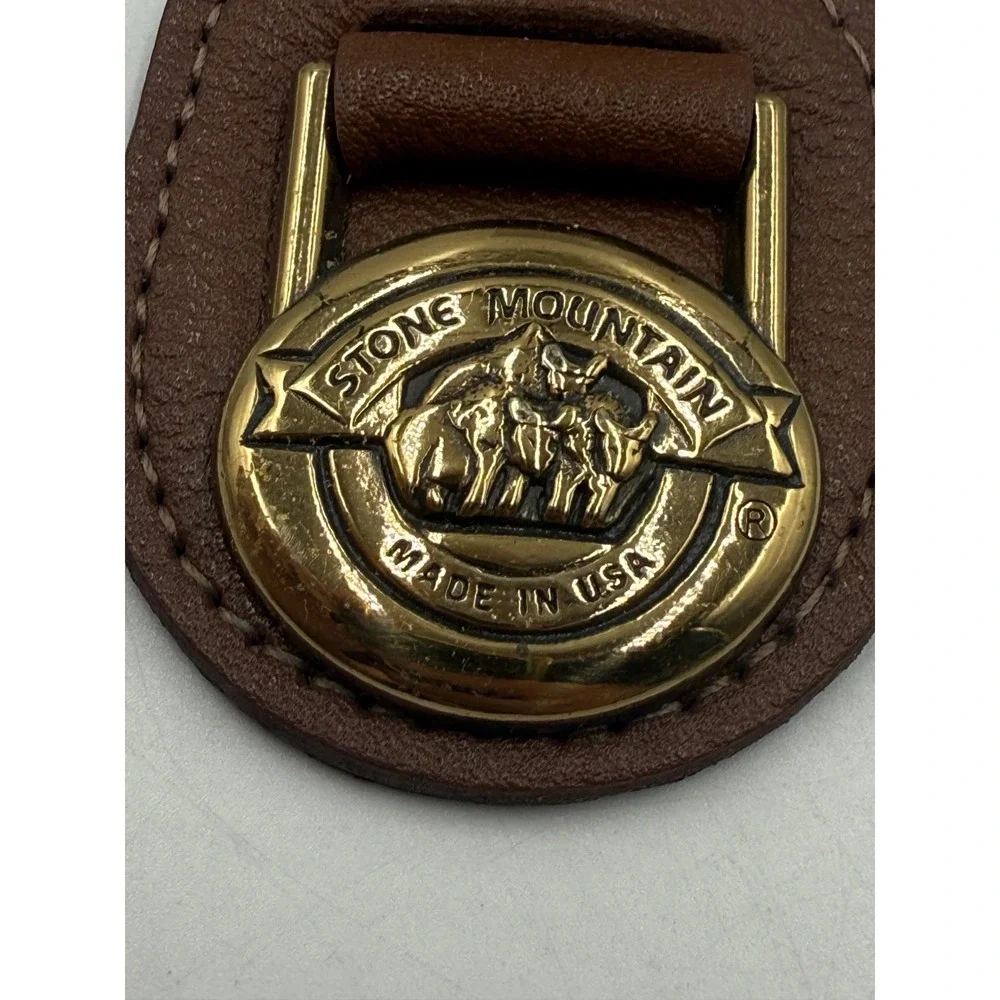 Stone Mountain Leather Keychain Brown Pebbled Brass Medallion Made USA Vintage